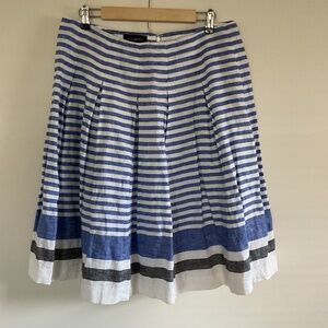 Talbots Womens Sz 10 Linen Pleated A-Line Skirt Blue Striped Nautical Coastal